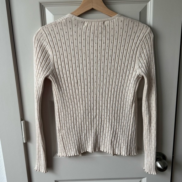 Chelsea & Theodore Long Sleeve Pointelle Knit Tie Front Sweater Size Small - Picture 5 of 5